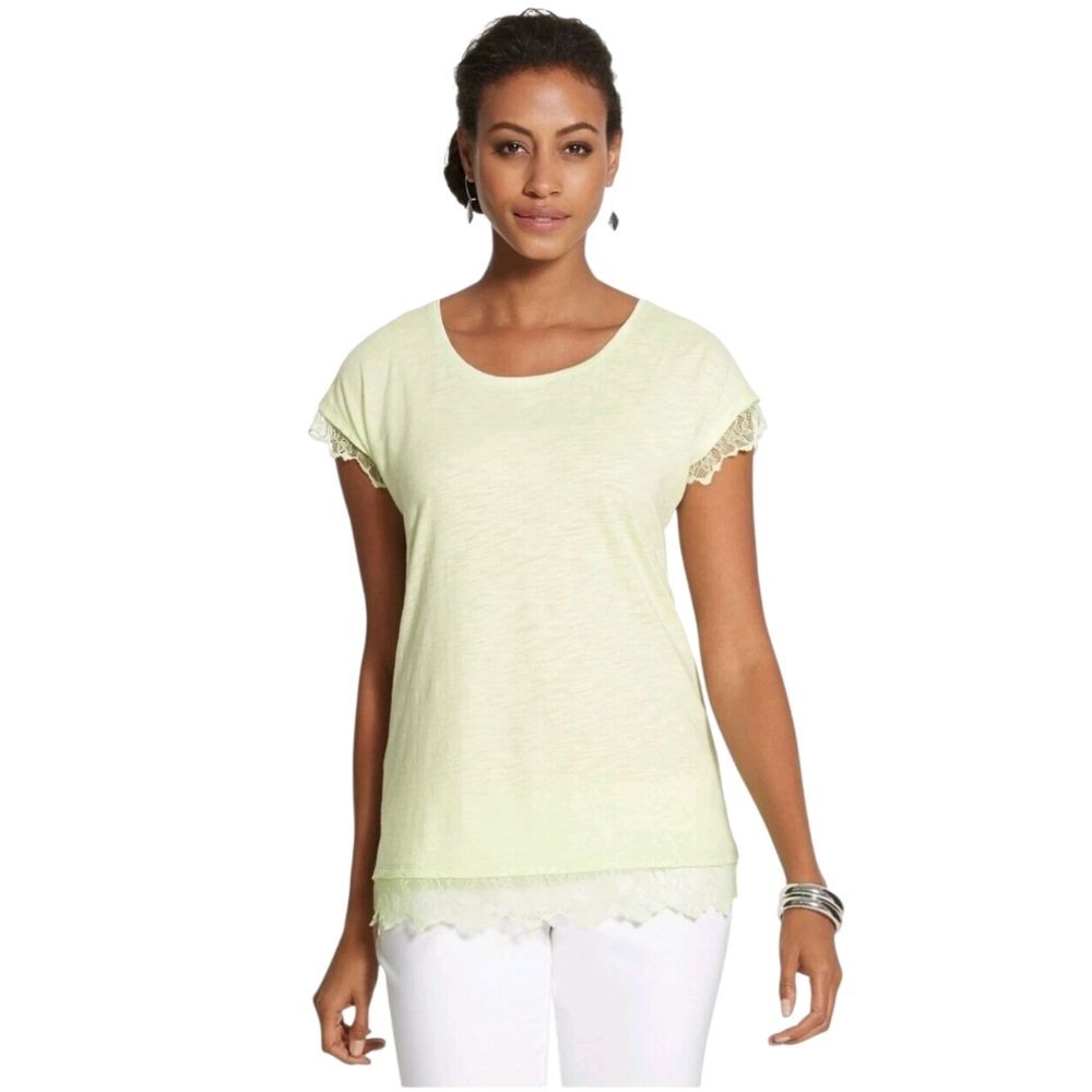 CHICO'S Lea Lace Shirttail Top Size 2 Large Mist Mint Green